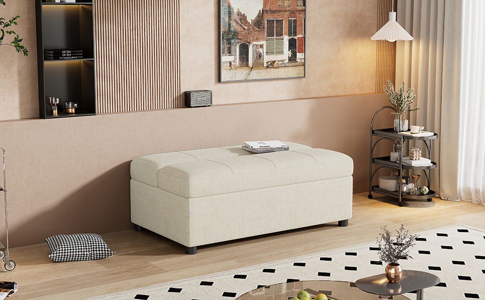 Twin Size Folding Ottoman Sleeper Bed with Mattress Convertible Guest Bed, White