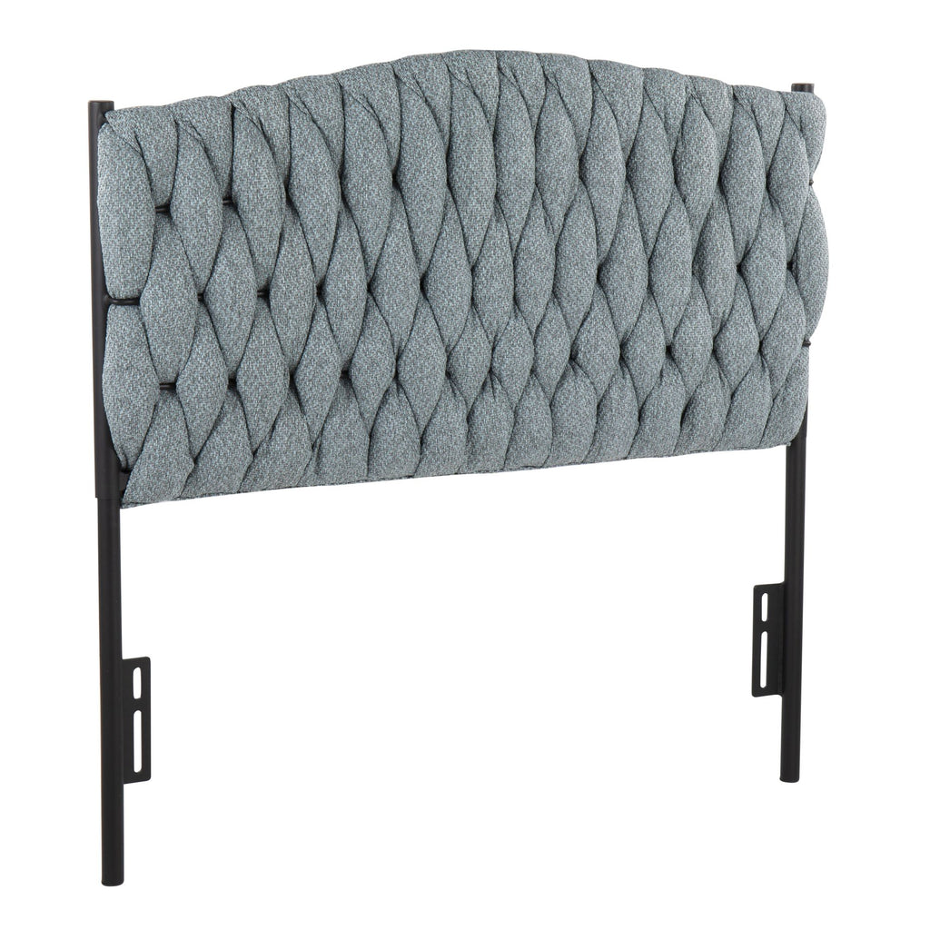 Twin Size Headboard in Black Metal and Blue Fabric