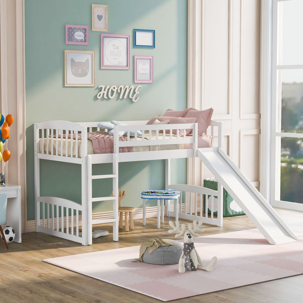 Twin size Loft Bed with Slide and Ladder, White(OLD SKU: LT000504AAK)