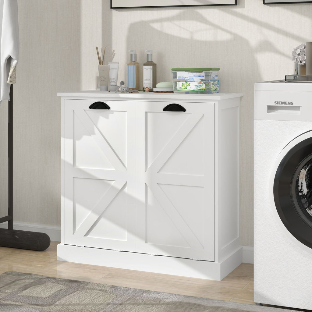 Two-Compartment Tilt-Out Laundry Sorter Cabinet-White