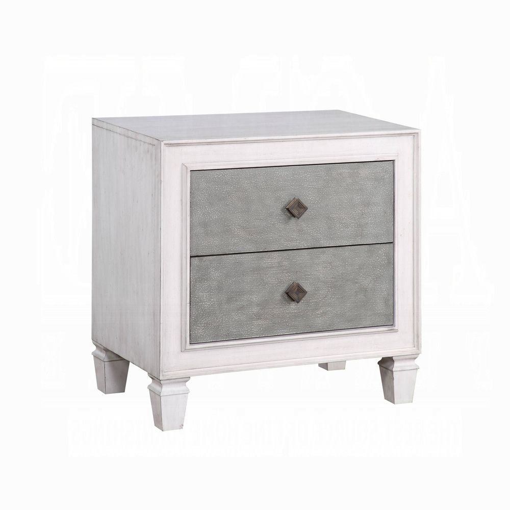 Two-tone Finish Nightstand with 2 Drawers, Rustic Gray and Weathered White