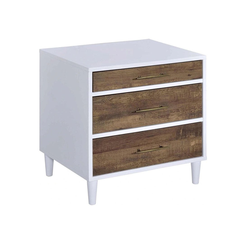 Two-tone Finish Nightstand with 3 Drawers, White and Weathered Oak