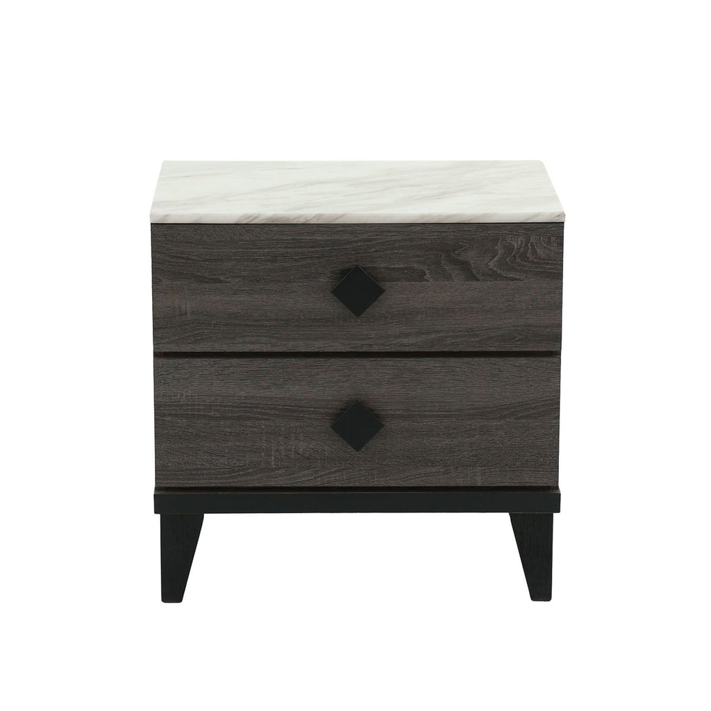 Two-tone Finish Wooden Nightstand with 2 Drawers, Foil Grey