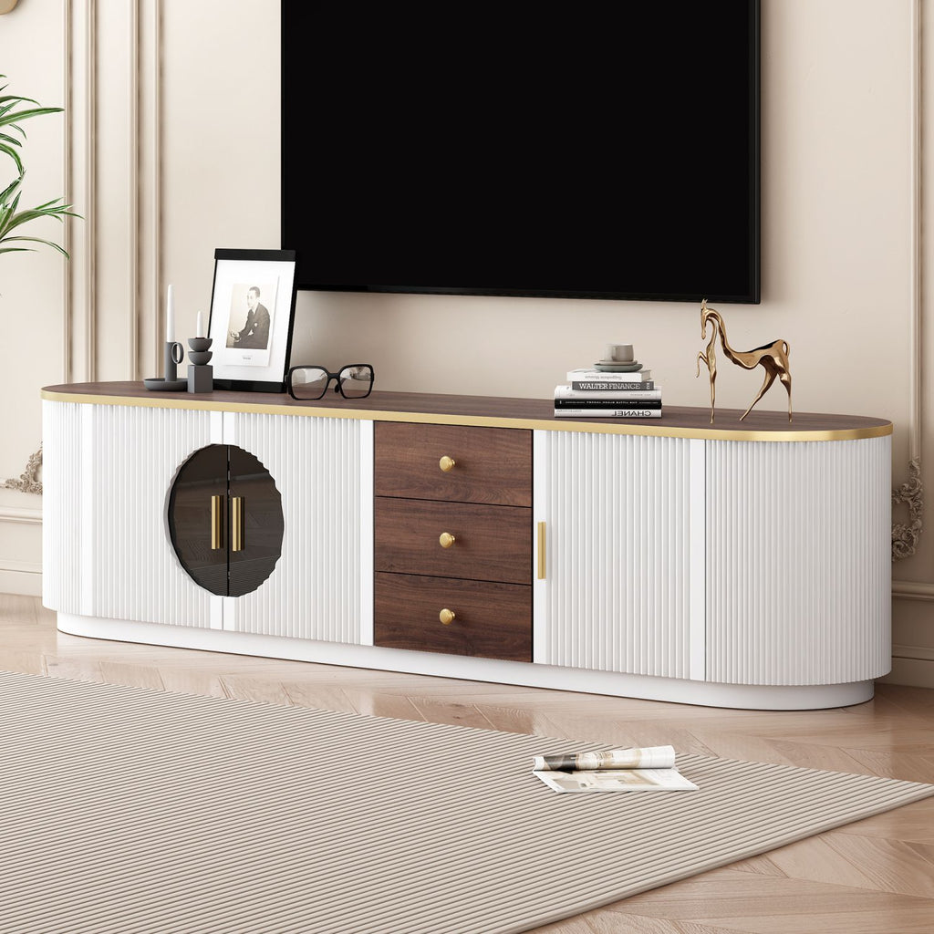 U-Can 70.8'' Modern Minimalist TV Stand for TVs up to 80 Inches, Entertainment Center with 3 Drawers and 1 Shelf, Metal Handles and 2 Cabinets for Living room