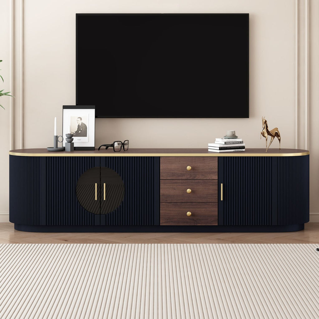 U-Can 70.8'' Modern Minimalist TV Stand for TVs up to 80 Inches, Entertainment Center with 3 Drawers and 1 Shelf, Metal Handles and 2 Cabinets for Living room