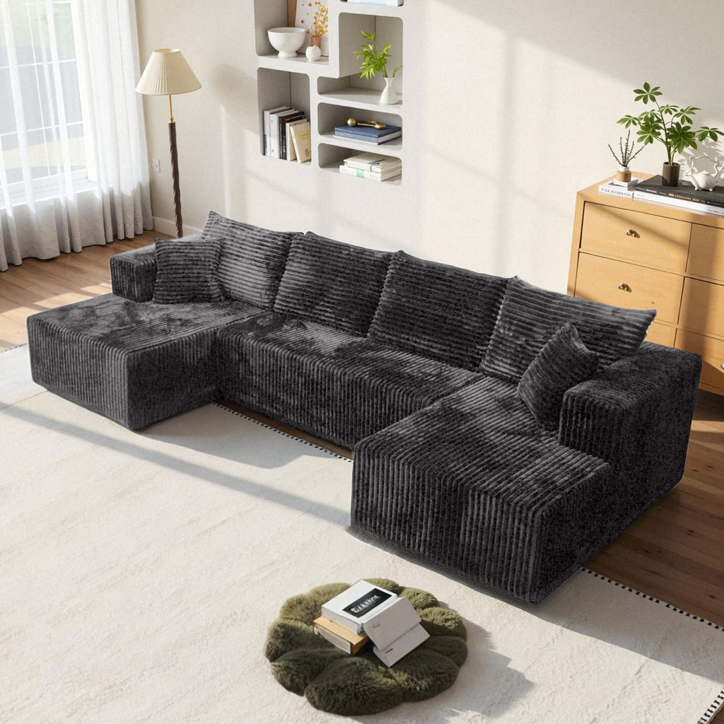 U-shaped Modular Compression Sofa ModernMinimalist Corduroy Design No AssemblyRequired Comfortable for Living Rooms andBedrooms-gray