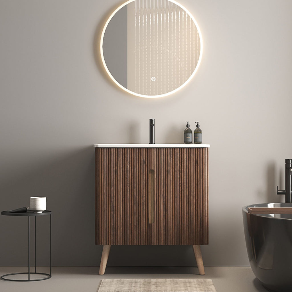 U094-Etna30F-305 Etna 30" Striped Walnut Bathroom Vanity with Sink, Freestanding & Wall Mounted Bathroom Cabinet Options for Modern Bathrooms, KD