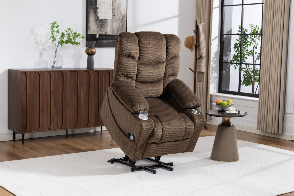 Ultra wide electric lounge chair with hot massage heating and auxiliary standing function - velvet rotating lounge chair for living room, bedroom, and office use