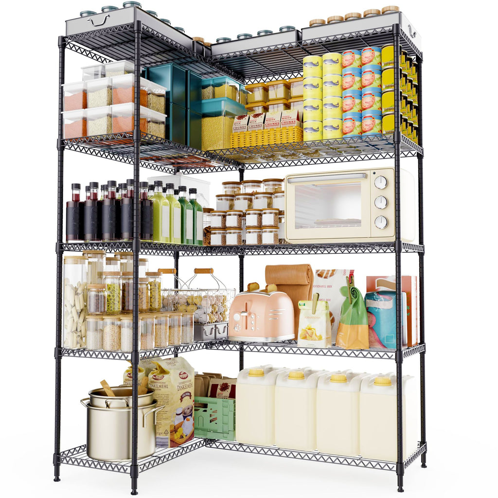 UltraDurable Double Row Heavy Duty 1500/1200 LBS 5/4 Tiers Storage Shelves, Adjustable Metal Kithcen Garage Shelving Wire Metal Shelving Unit Shelves for Home Decor Pantry Kitchen Garage Black