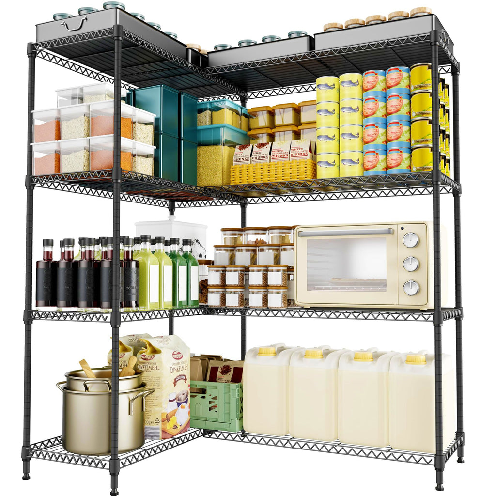 UltraDurable Double Row Heavy Duty 1500/1200 LBS 5/4 Tiers Storage Shelves, Adjustable Metal Kithcen Garage Shelving Wire Metal Shelving Unit Shelves for Home Decor Pantry Kitchen Garage Black