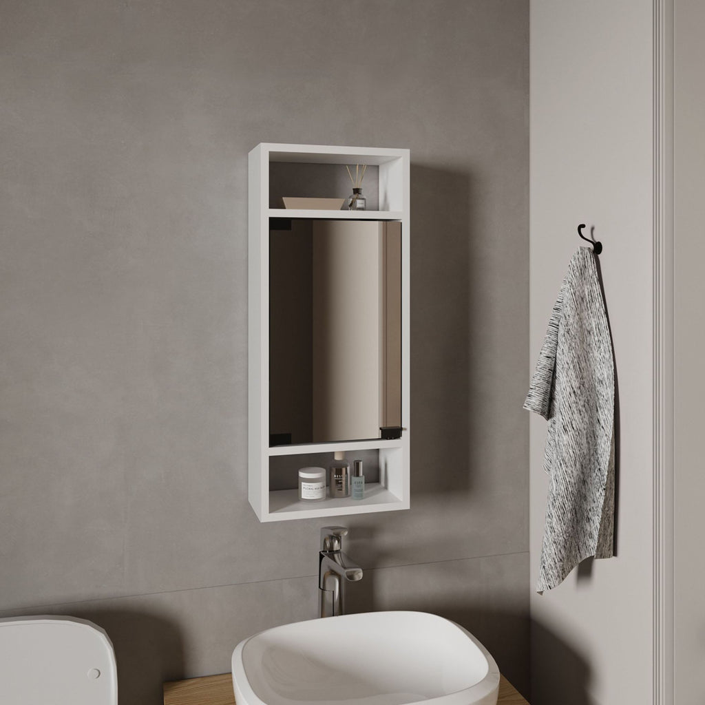Uros Wall-Mounted Mirror Medicine Cabinet With One Door And Interior Storage Shelves, White
