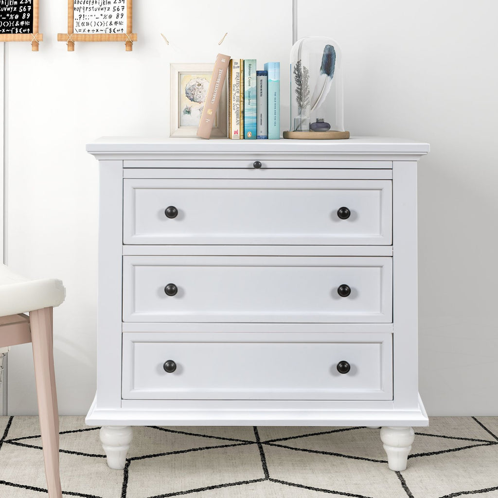 U_STYLE 27.6'' Painted Nightstand with pull-out tray, Fashion Bedside Cabinet with 3 Drawers, Minimalist Sofa Side Table with rubber legs and Metal handle for Bedroom Sofa Couch Office