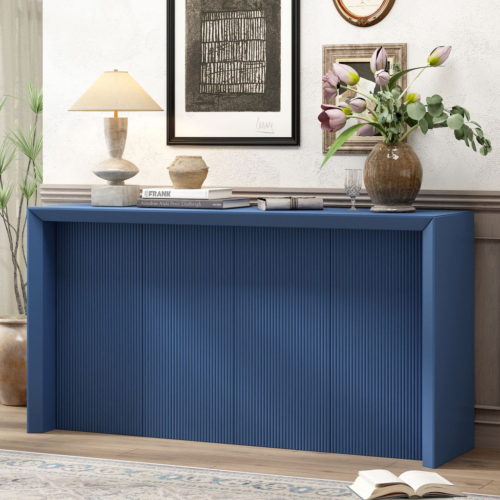U_STYLE Acacia Wood Veneer Simple Entryway Table with Wavy Design,Suitable for Study,Entryway, Hallway, Living Room, Foyer