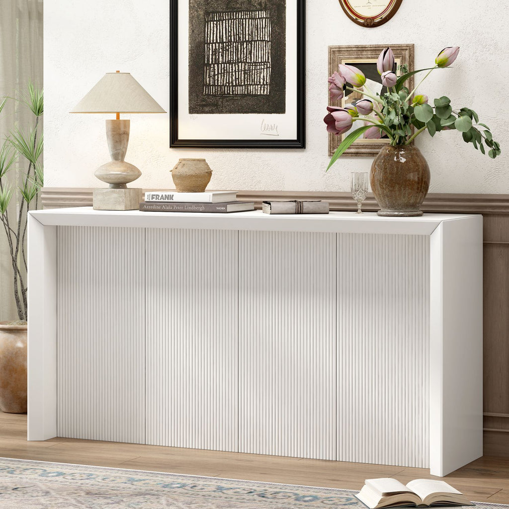 U_STYLE Acacia Wood Veneer Simple Entryway Table with Wavy Design,Suitable for Study,Entryway, Hallway, Living Room, Foyer