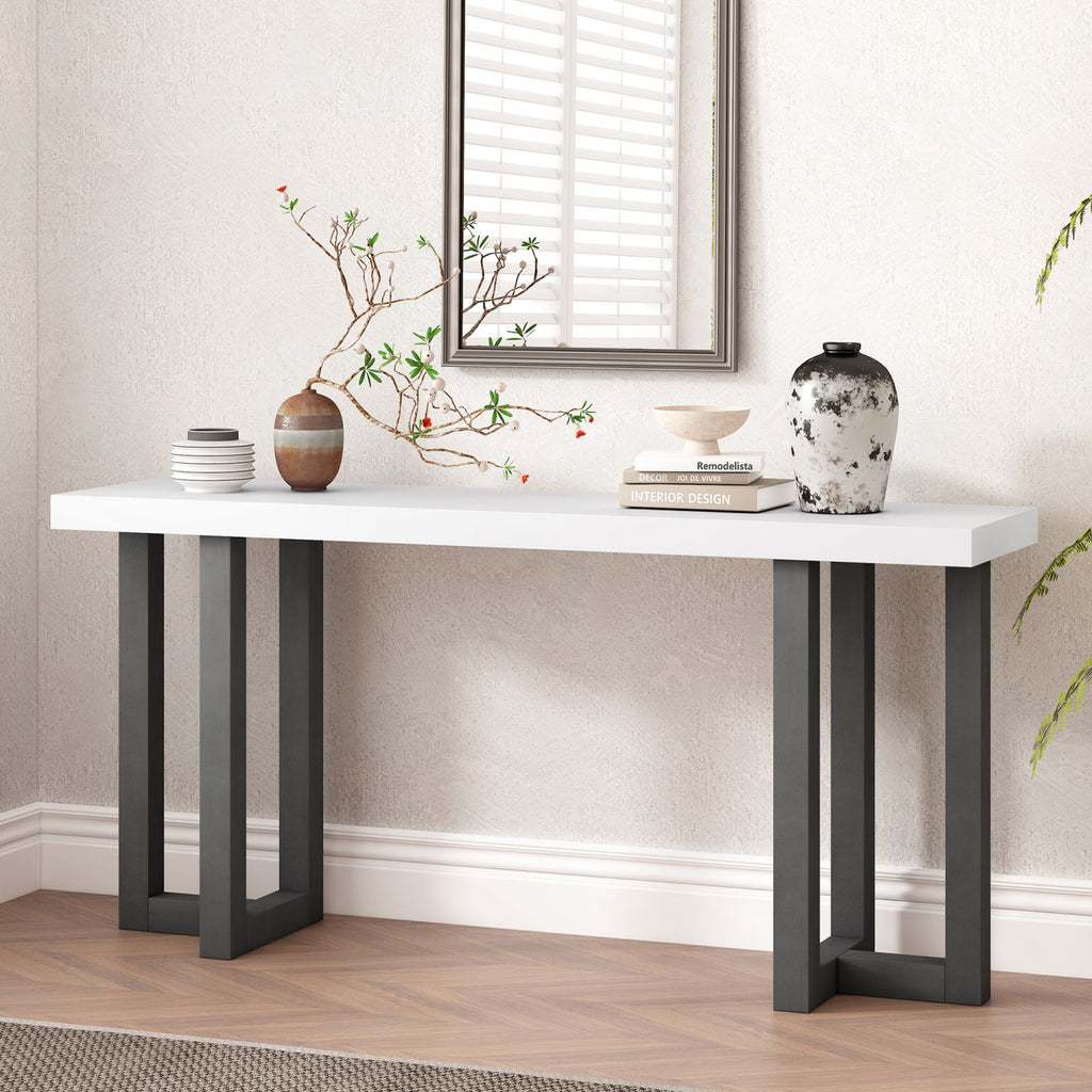 U_STYLE Geometric Design Console Table with Solid Pine Legs,Suitable for Entryway, Hallway, Living Room, Bedroom