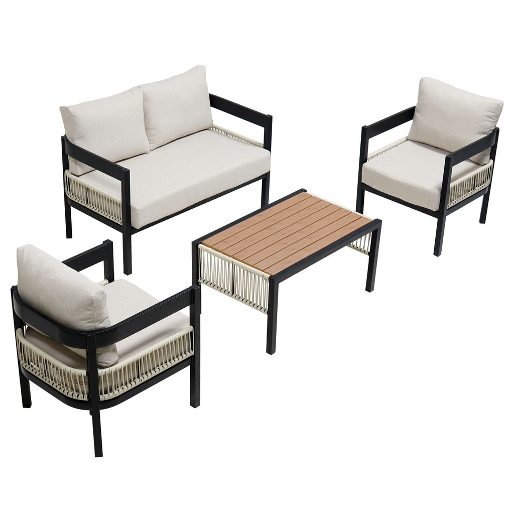 U_Style Multi-person Outdoor Iron Sofa Set with A table, Rattan Decoration, Waterproof, Rust-proof, Suitable for Garden, Lawn Use