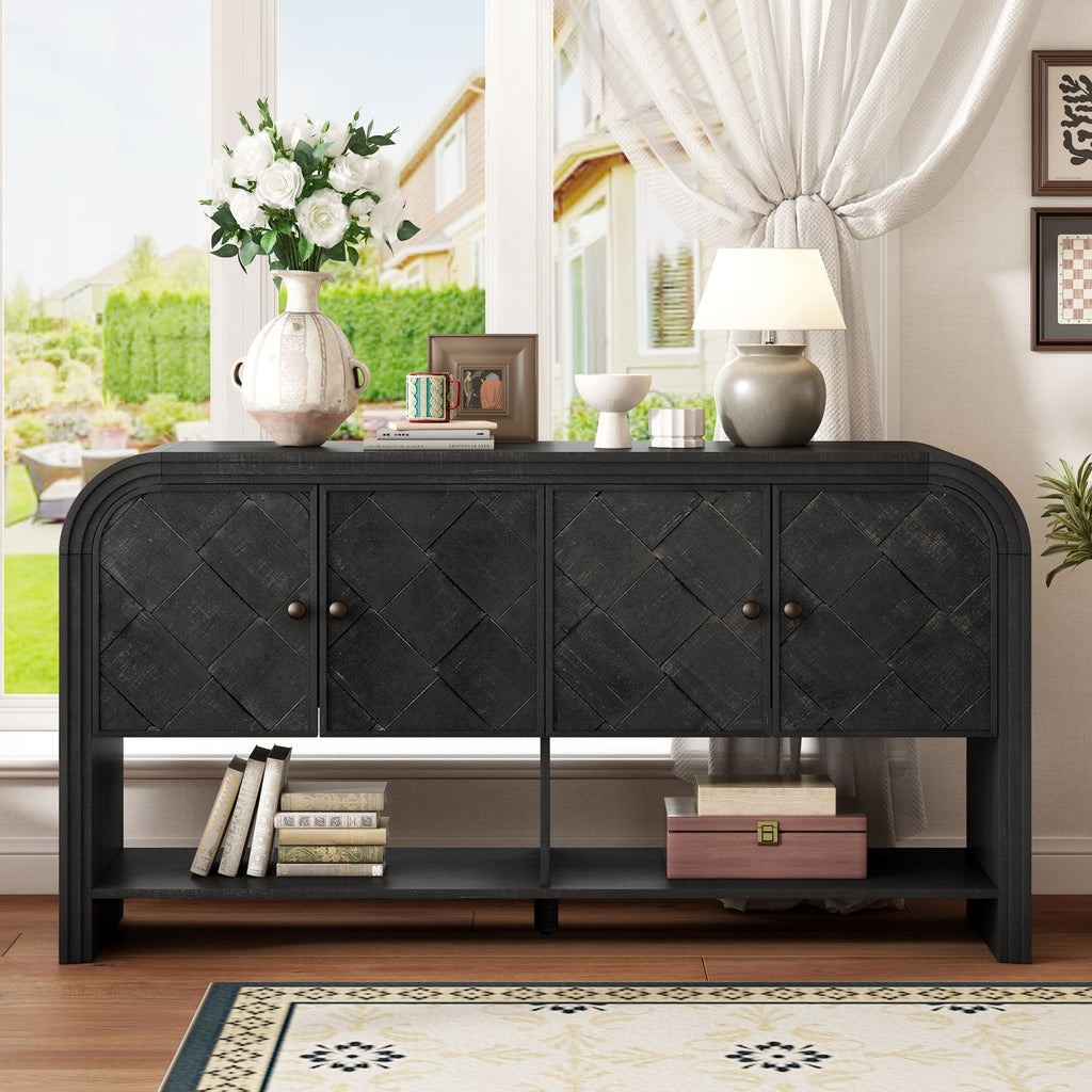 U_Style Versatile console table with Woven Wood Slats and Solid Wood Veneer,Suitable for Entryway, Hallway, Living Room,Foyer,Corridor