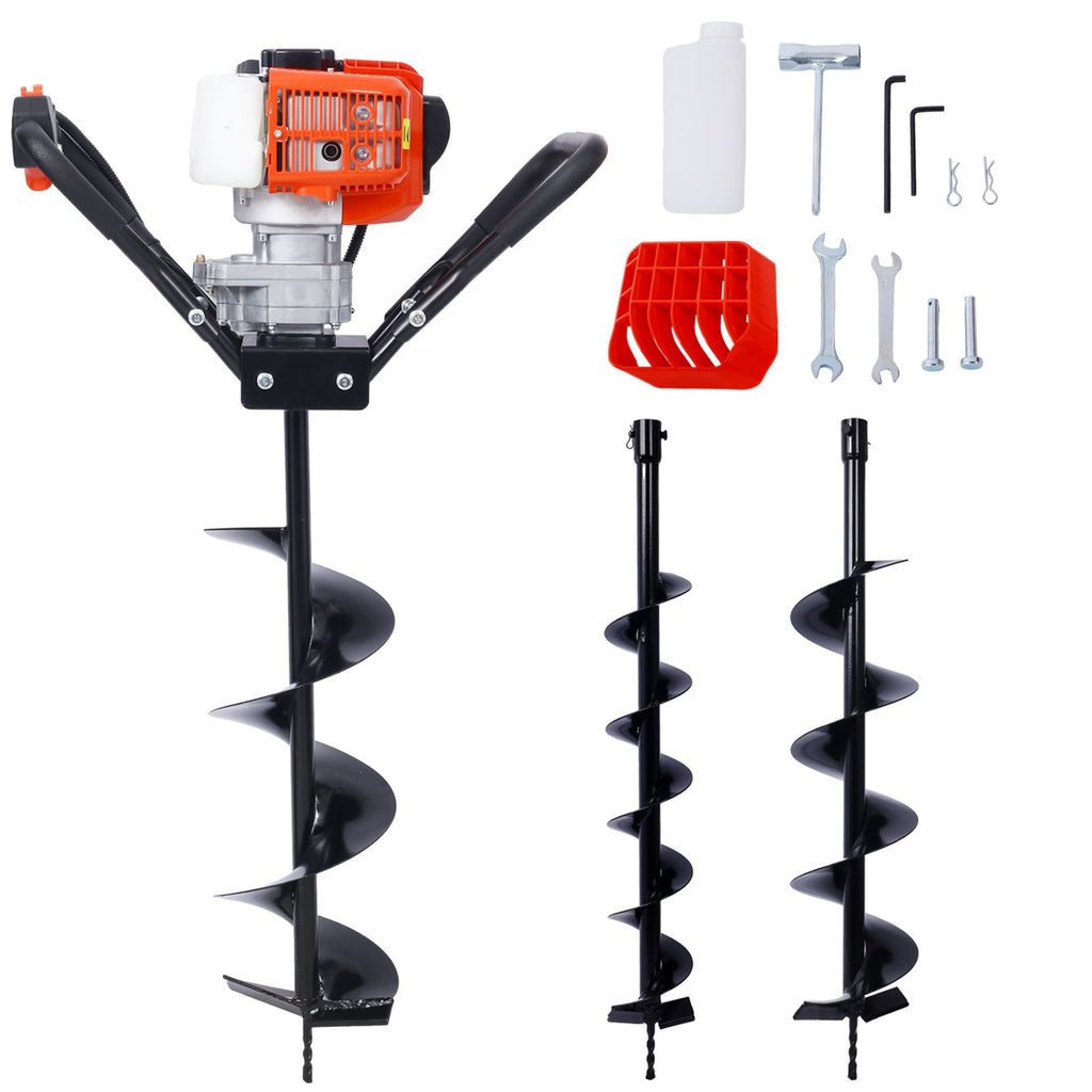 V-Type 52CC 2 Stroke Gas Post Hole Digger One Man Auger EPA Machine Plant Soil Digging Fence withHole Digger Replacement Auger Bits L4"+L6"+L8" DRILL BITS