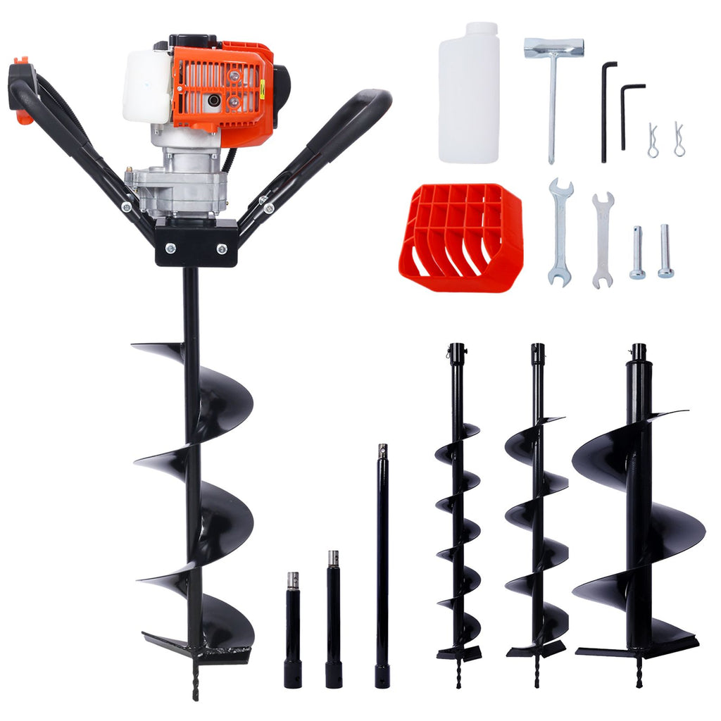 V-Type 52CC 2 Stroke Gas Post Hole Digger One Man Auger EPA Machine Plant Soil Digging Fence withHole Digger Replacement Auger Bits L4"+L6"+L8"+L12" DRILL BITS+EXT ROD KITS