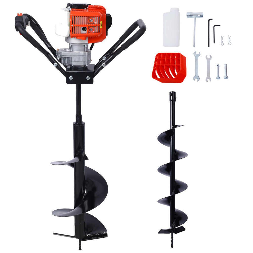 V-Type 52CC 2 Stroke Gas Post Hole Digger One Man Auger EPA Machine Plant Soil Digging Fence withHole Digger Replacement Auger Bits L6"+L10" DRILL BITS