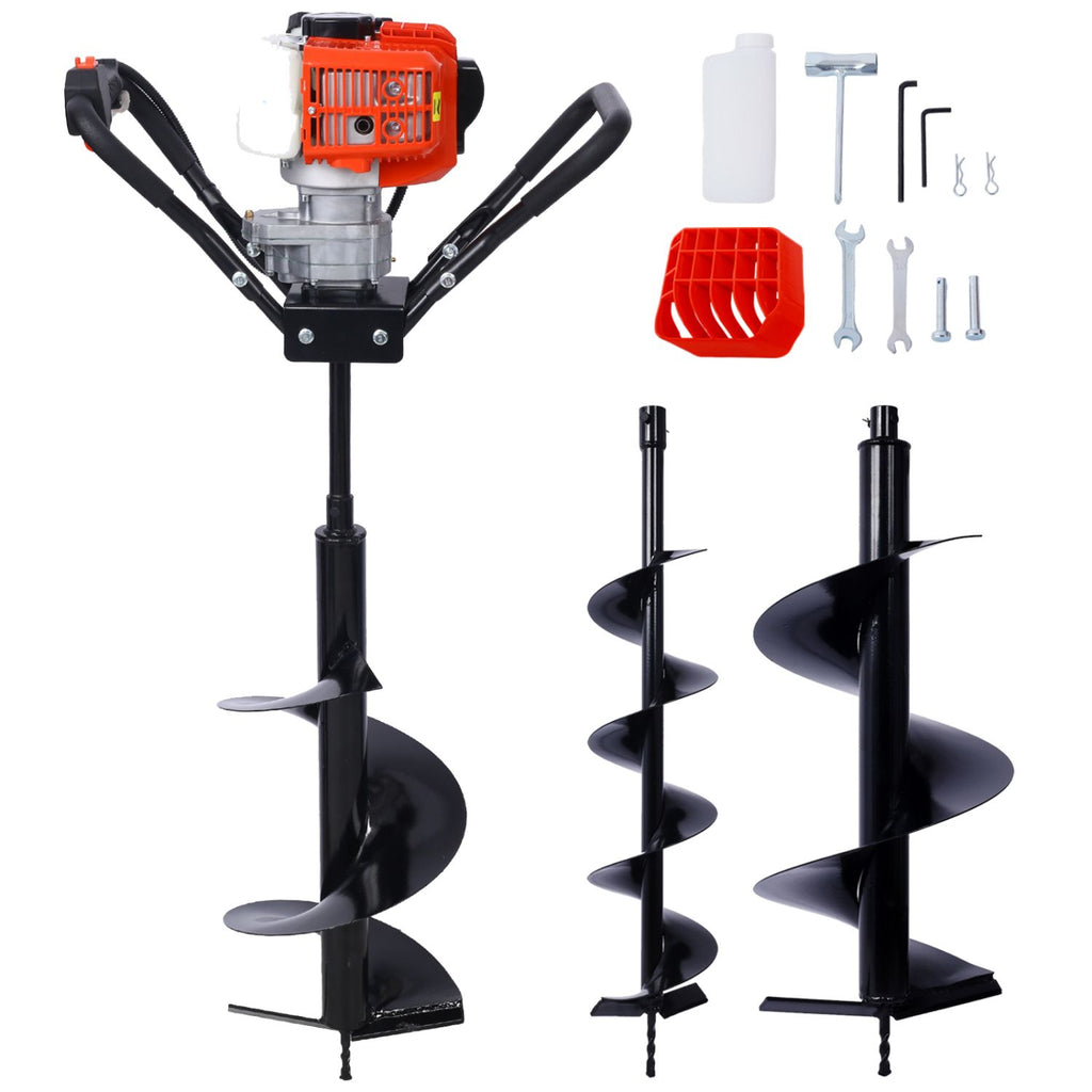 V-Type 52CC 2 Stroke Gas Post Hole Digger One Man Auger EPA Machine Plant Soil Digging Fence withHole Digger Replacement Auger Bits L6"+L10"+L12" DRILL BITS