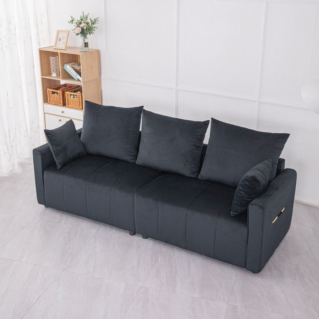 Velvet Modern 2-Seater Sofa, Black Two-Tone Sectional Couch with Contemporary Design, 82" Living Room Furniture, Easy Assembly , An Elegant Choice for Home Decoration