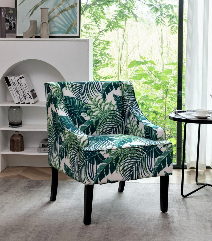 Versatile Upholstered Side Chair, Solid Wood Frame with Recessed Arms, Tapered Front Legs and Flared Back Legs, Foam & Sinuous Springs Cushioned Accent Chair for Entryway Bedroom Dining Room