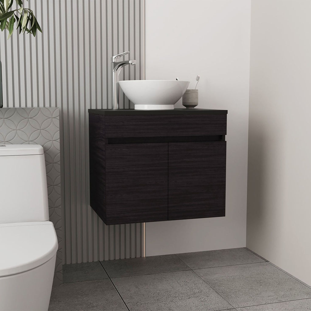 Vessel Sink Vanity Manchester, Two Drawers and Open Shelf, Black