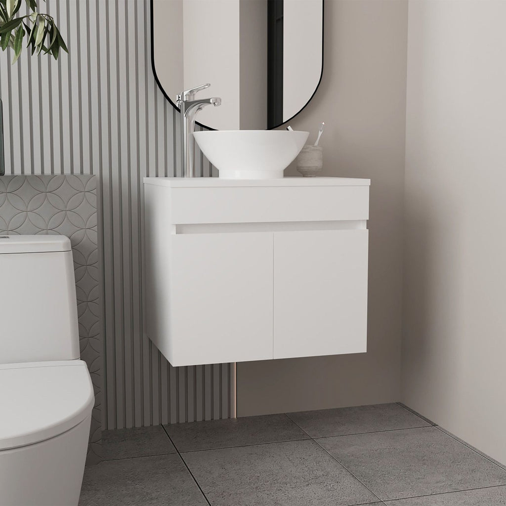 Vessel Sink Vanity Manchester, Two Drawers and Open Shelf, White