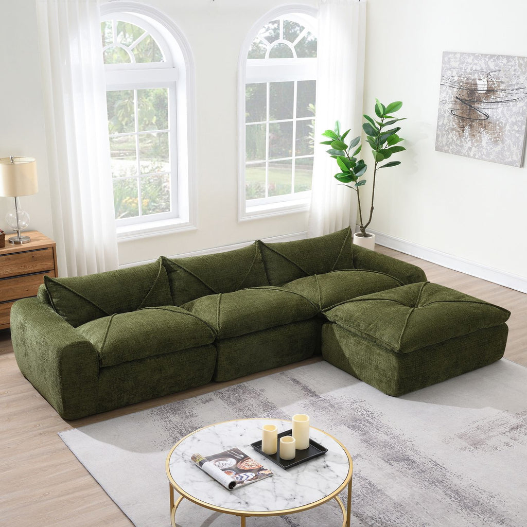 [VIDEO Provided] 116'' Fully Compressed Sofa with High Density Foam, No Assembly Required, Legless Design without Frame, Integrated Backrest and Seat Cushion, Free Combination, Particle Chenille