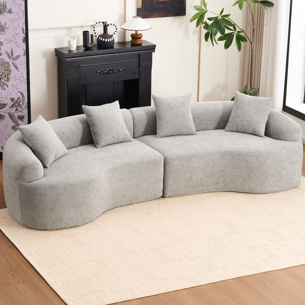 [VIDEO provided ]4 Seater Grey Sofa with Chenille fabric, 30D ,60 Hardness full sponge,4 pillow for Living Room, Home Furniture Sleeper Sectional Sofa for Apartment