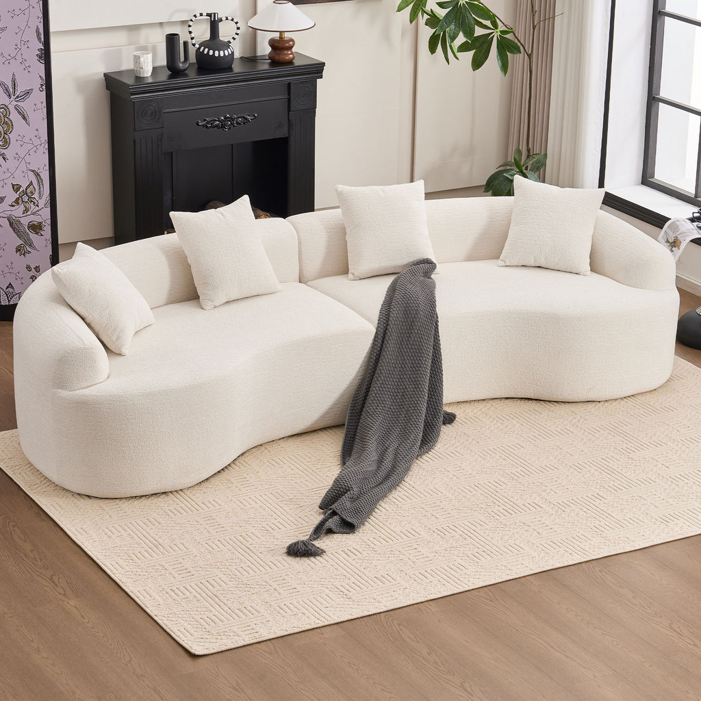 [VIDEO provided ]4 Seater White Sofa with Chenille fabric, 30D ,60 Hardness full sponge,4 pillow for Living Room, Home Furniture Sleeper Sectional Sofa for Apartment