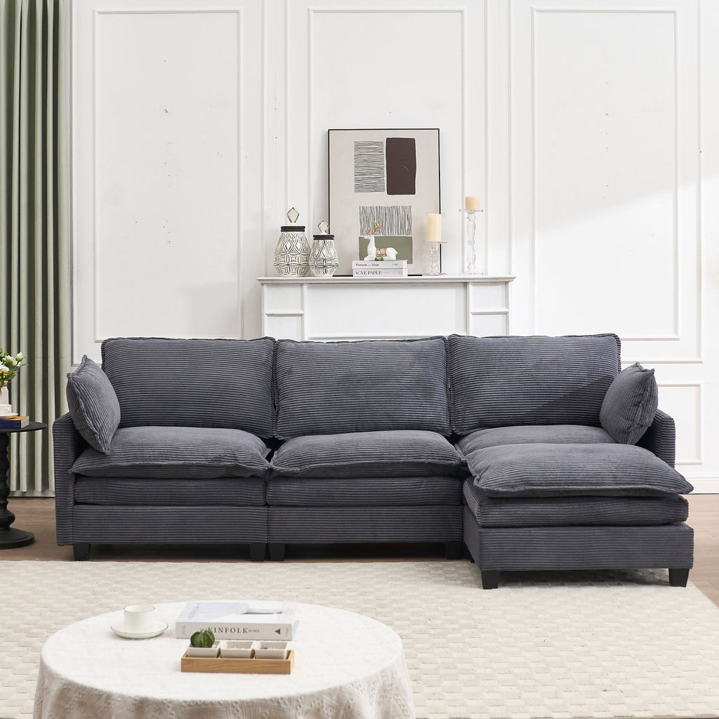 [VIDEO provided][New] Modular Sofa , Velvet Large U-Shaped Couch Comfy Upholstered 3-Seat Sofa with 1Ottoman, 2 Lumbar Pillow, Deep Seat Couch for Living Room