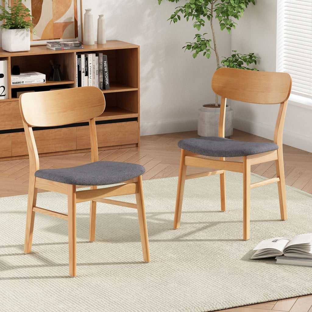 [Video] Set of 2 Dining Chairs - Fabric Cushioned Seat, Solid Rubberwood Legs, Dark Grey (same sku: 58925.00OAK)