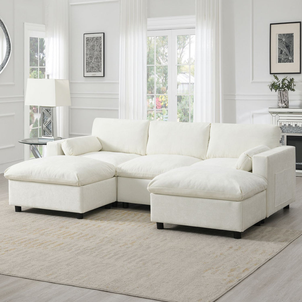 [VIDEO]86.5'' Chenille Modular Sectional Sofa with Storage Pockets, 5 Seat U Shaped Couch Set with Pillows,Free Combination,Modern Cloud Sofa with 2 Movable Ottoman for Living Room,Apartment,3 Colors