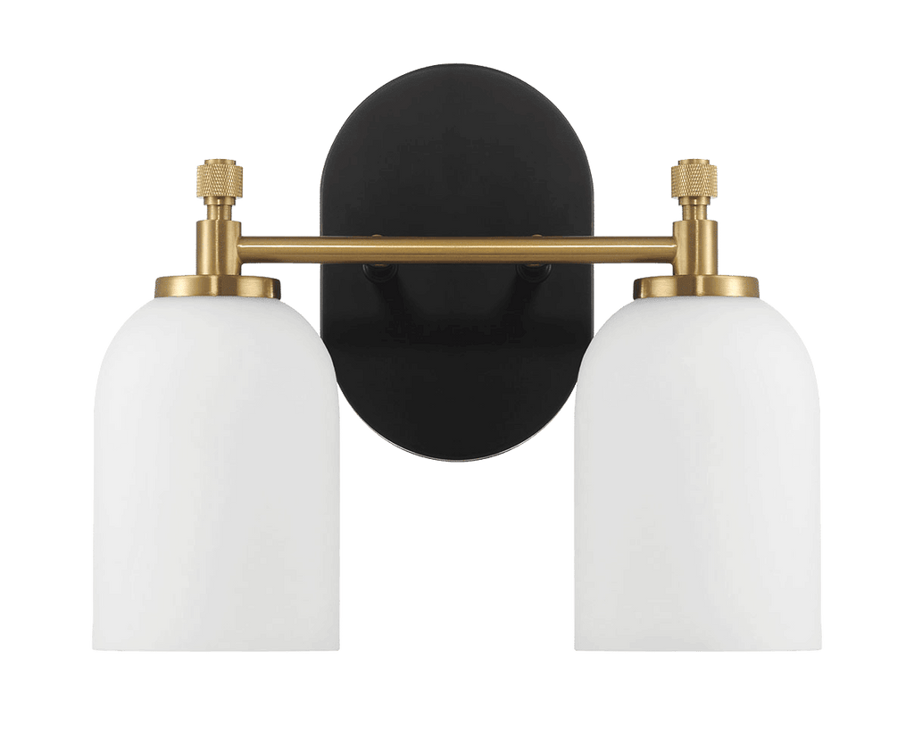 Vortex Two Lights Vanity in Traditional Style for Over Bathroom Mirror Wall Sconce 12.25"W × 10.125"H × 5.5"E With White Frosted Glass