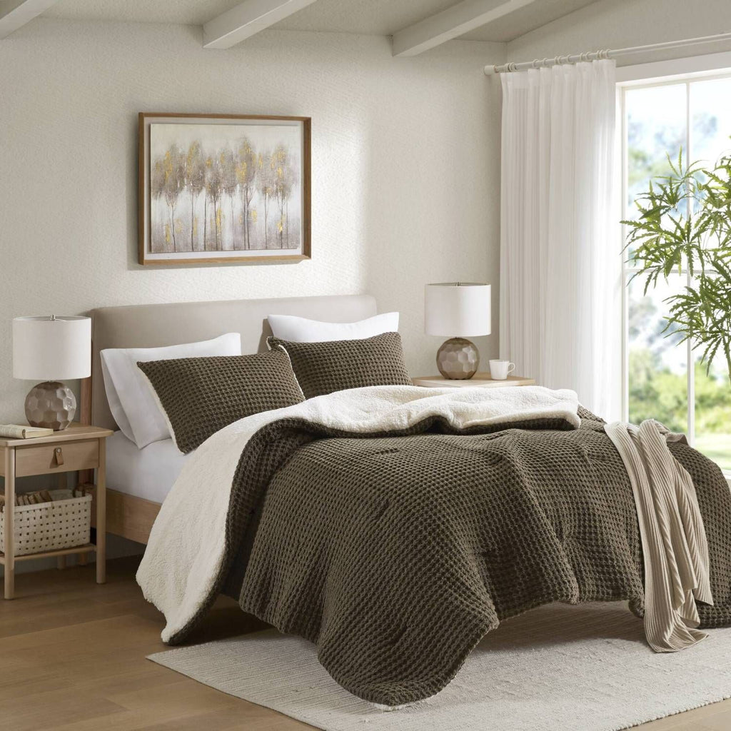 Waffle Knit Chenille Comforter Set Full/Queen