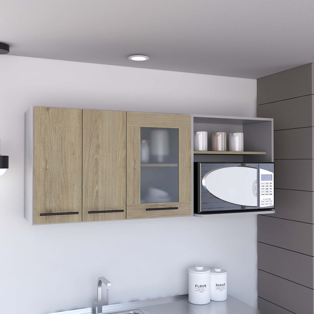 Wall Cabinet, Rack, Glass Cabinet, Double Door, Light Pine