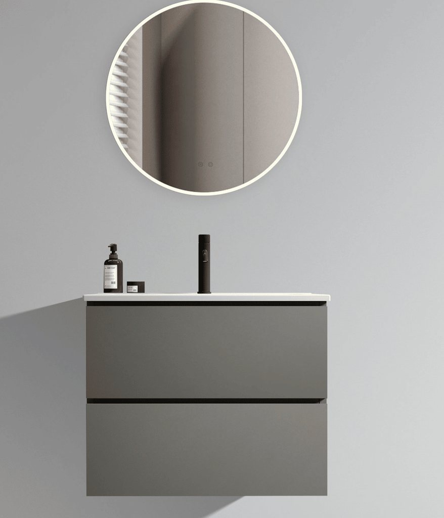 Wall Mount 24" Space grey Bathroom Vanity with Ceramic Sink with one faucet hole, Large Storage Floating Bathroom Vanity for Modern Bathroom, Pre-assembled