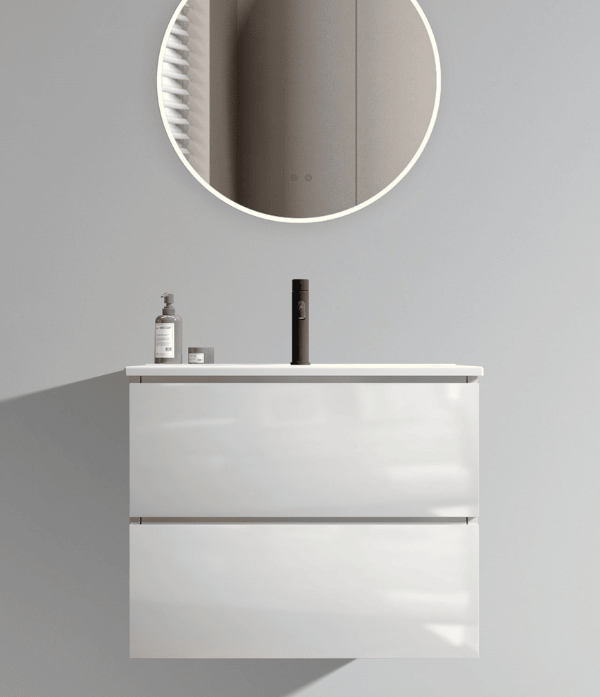 Wall Mount 24" White Glossy Bathroom Vanity with Ceramic Sink with one faucet hole, Large Storage Floating Bathroom Vanity for Modern Bathroom, Pre-assembled