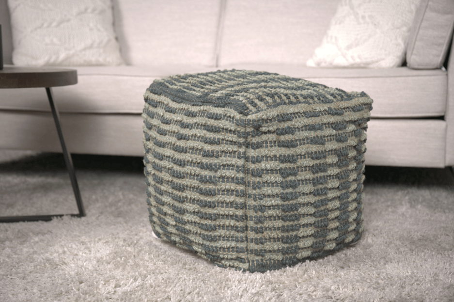 Walle Fabric Square Pouf, Blue and Teal