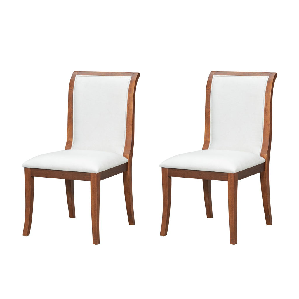 Walnut Finish Upholstered Dining Chairs Set of 2 - Traditional Elegant Fabric Side Chairs with Curved Lines, Solid Hardwood Frame