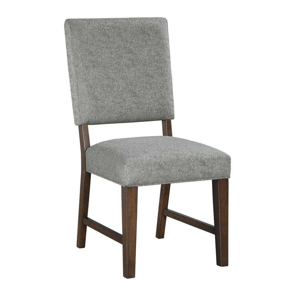 Walnut Finish Wood Side Chairs Set of 2, Gray Textured Fabric Upholstered Seat and Back Modern Dining Furniture