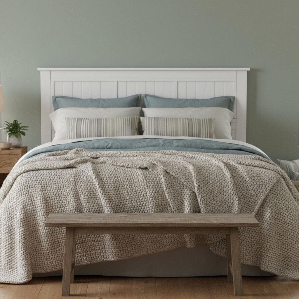 Walton Window Pane Wood Queen Panel Headboard - White