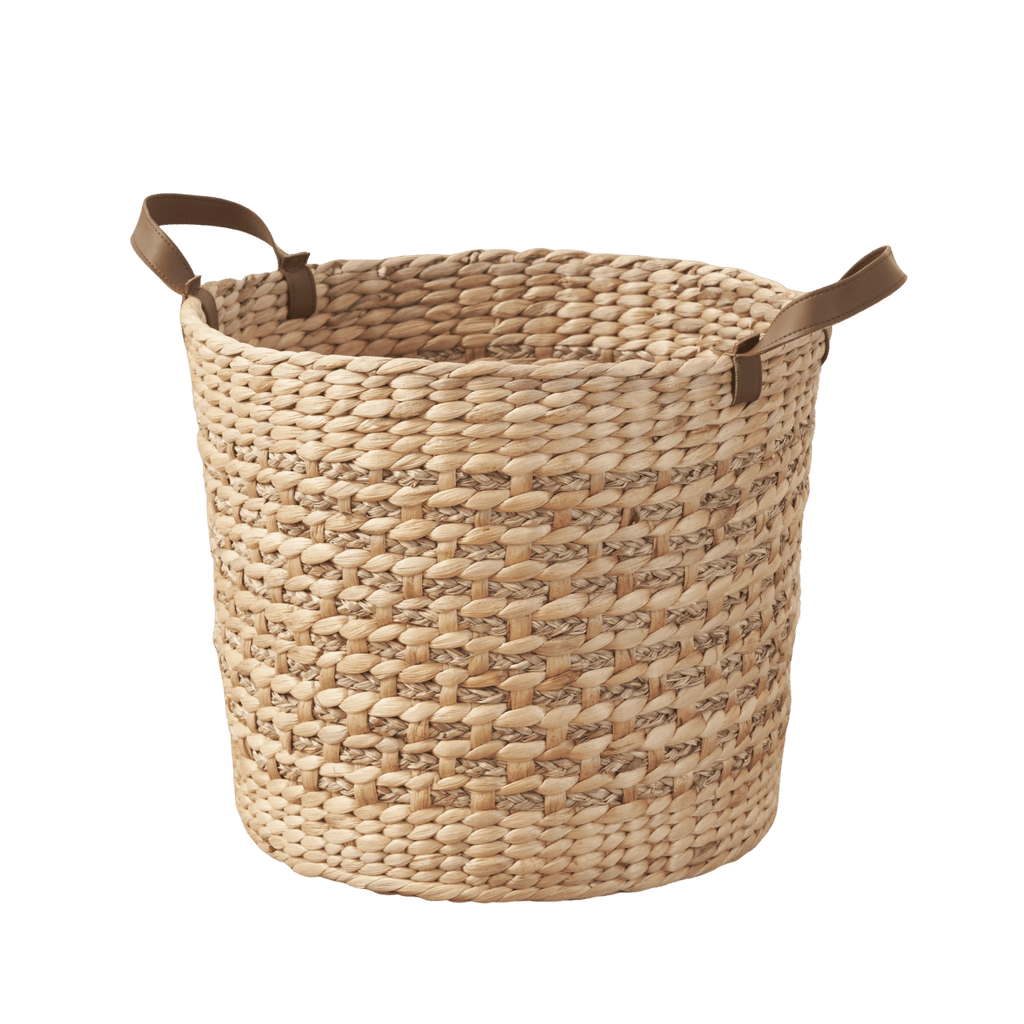 Water Hyacinth Woven Round Multi Use 16" Storage Basket - Natural Brown