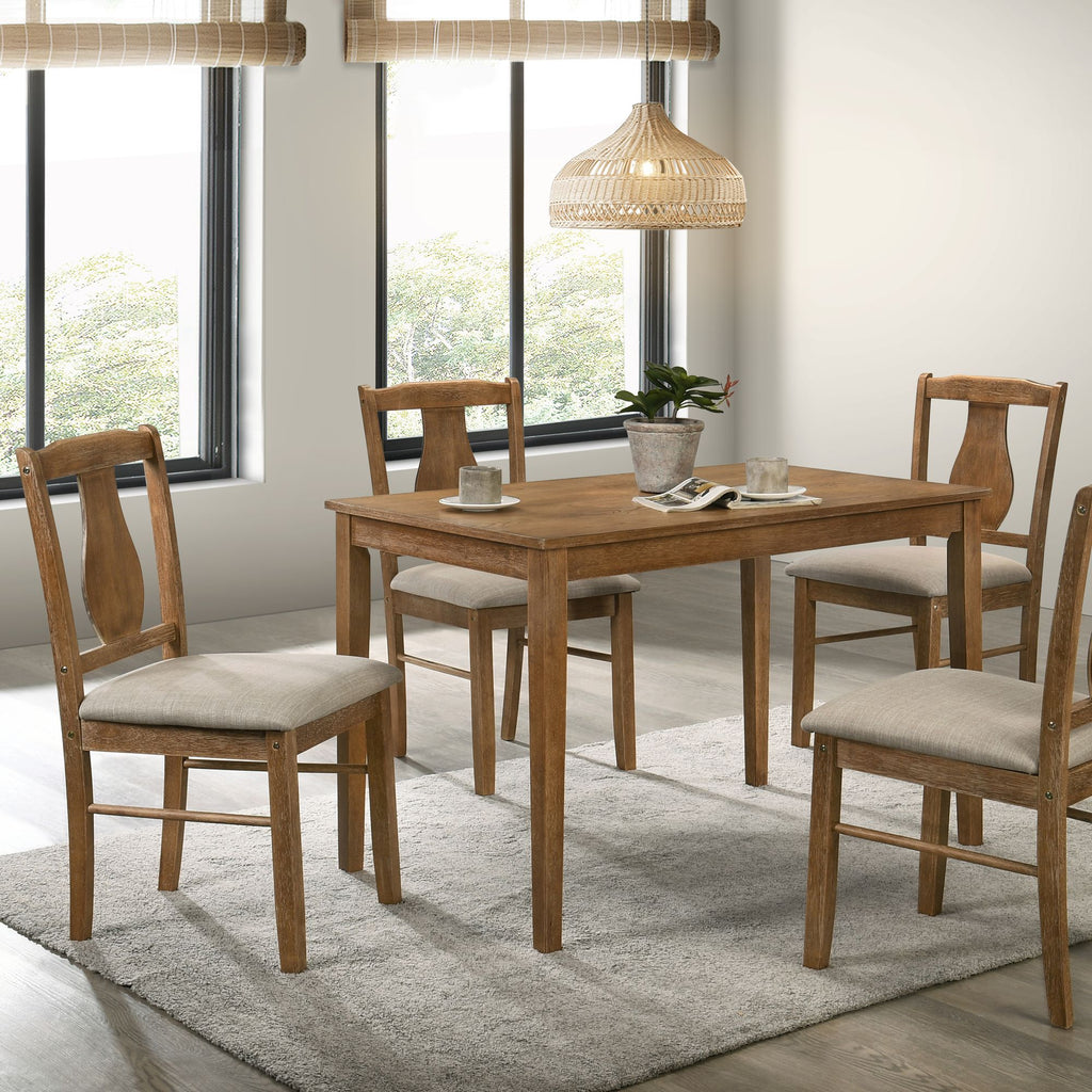 Weathered Oak 5-Piece Dining Set with Upholstered Seat