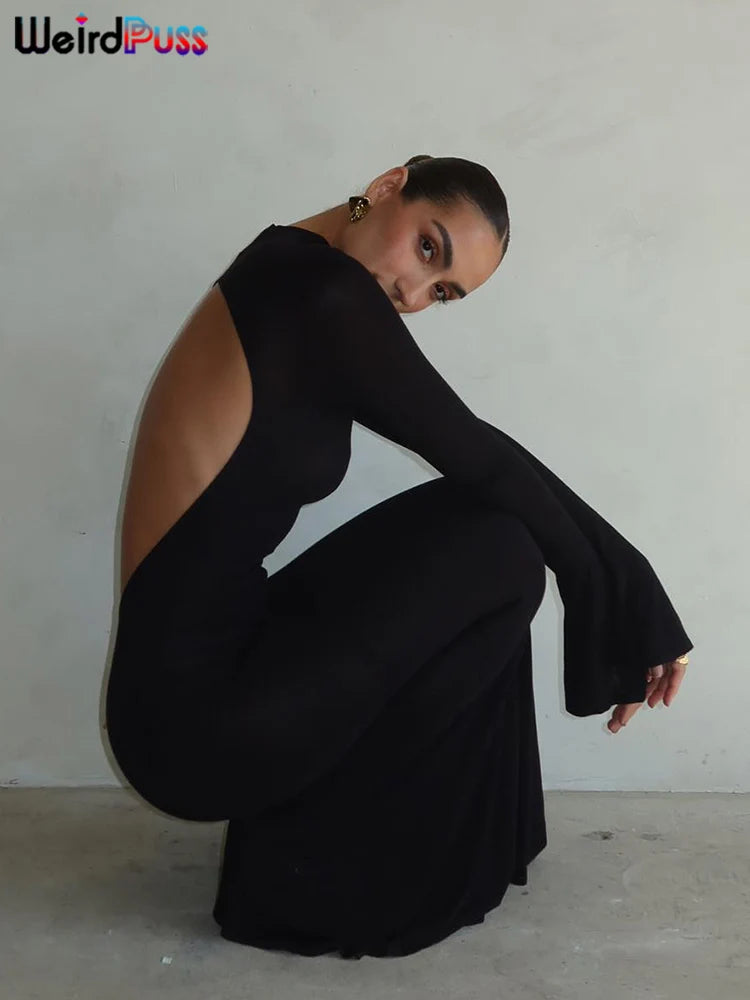 Weird Puss Backless Skinny Dress for Women Slim Fit Bodycon Party and Prom Mermaid Style with Stretchy Fabric - NIICY