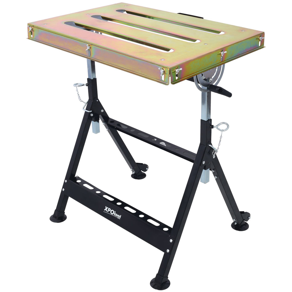Welding Table 30"x20", 400lbs Load Capacity Steel Welding Workbench Table on Wheels, Folding Work Bench with Three Slot, , Adjustable Angle & Height