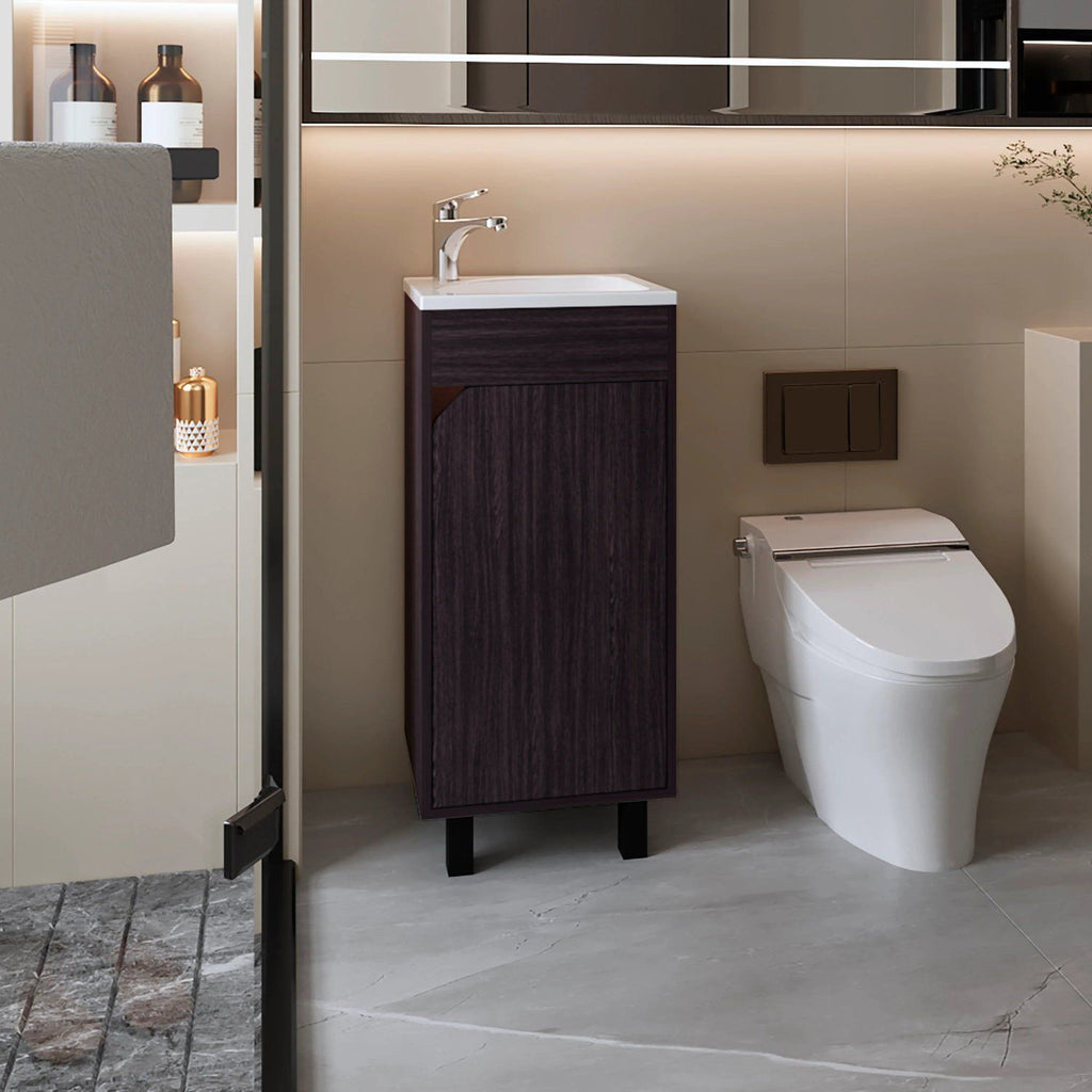 Wengue Bathroom Vanity with Integrated Sink and Faucet
