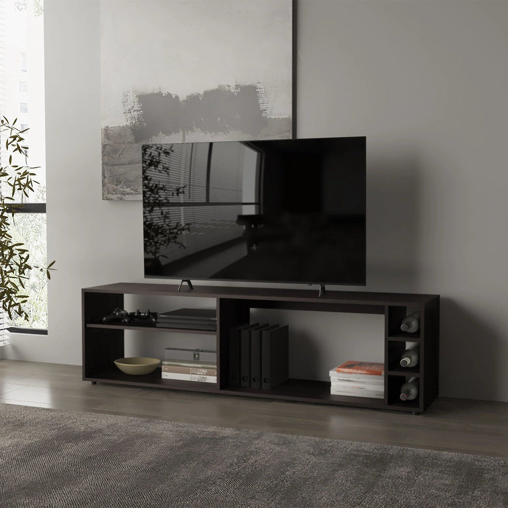 Wengue TV Stand for 70" Screen with Open Storage and Melamine Finish